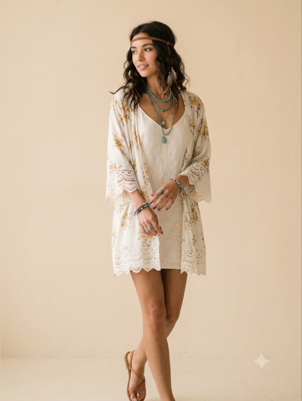 Mason & Belle Floral Lace Trim Duster